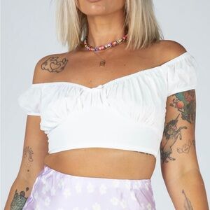 Princess Polly White Off-Shoulder Crop Top
